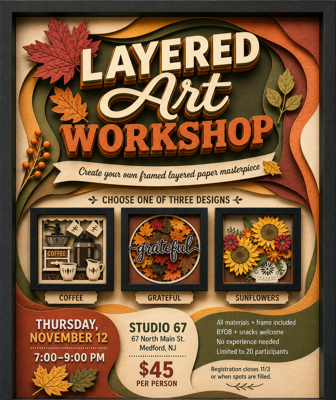 Fall Nov 12th Layered Art Workshop | Studio 67