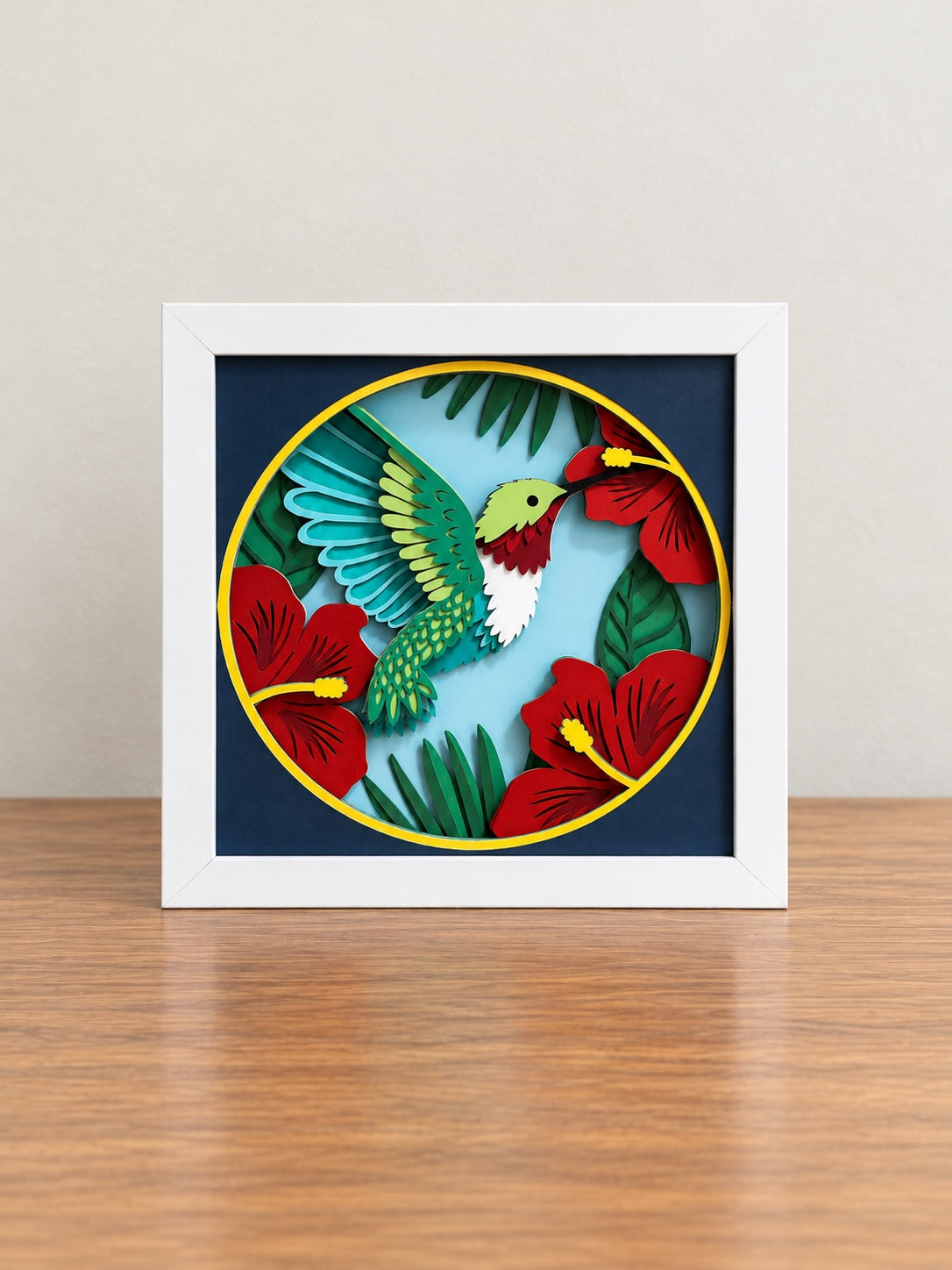 Hummingbird & Tropical Flowers | 8” × 8”
